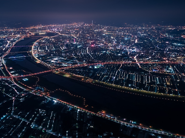 淡水河の空撮夜景