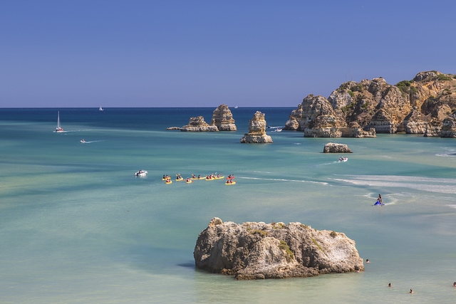 Canoes Praia Dona Ana beach Portugal