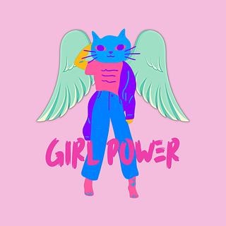 fashion cat with angel wings, girl power
